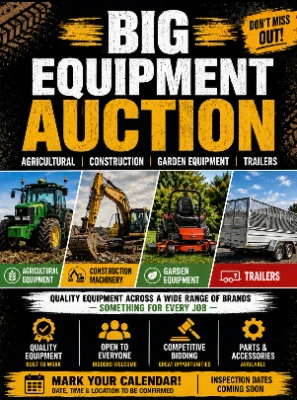 August’s Big Agricultural, Commercial vehicles, Construction, Trailers & Garden Equipment Auction