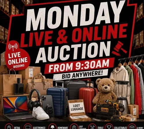 Monday: Customer Returns, End of Line Stock from an International Retailer and Unclaimed Goods from Transport Networks