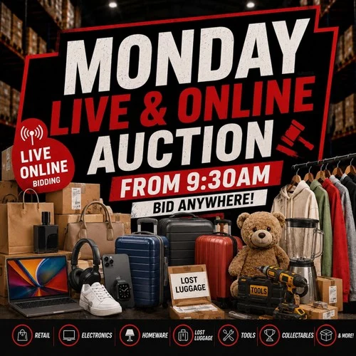 Monday: Customer Returns, End of Line Stock from an International Retailer and Unclaimed Goods from Transport Networks
