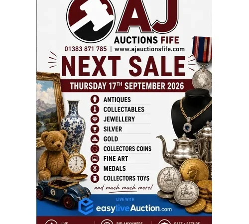 Interiors & Antique Auction. Includes Gold & Silver Jewellery, Silverware, Modern Artwork & Old Artwork, Porcelain, Camera, Silver Proof Coins Collectables. Commission is Set at 20% plus Vat = 24%