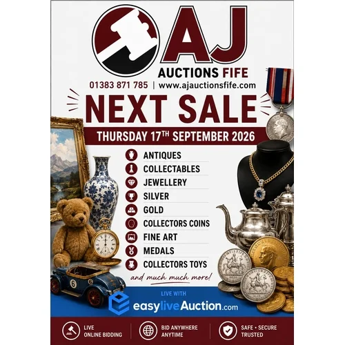 Interiors & Antique Auction. Includes Gold & Silver Jewellery, Silverware, Modern Artwork & Old Artwork, Porcelain, Camera, Silver Proof Coins Collectables. Commission is Set at 20% plus Vat = 24%