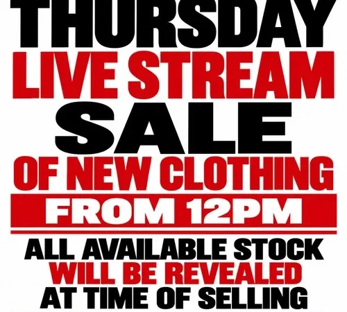 A Live Stream Auction of New Clothing and Footwear. Items will be Revealed During the Sale!