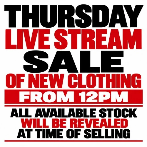 A Live Stream Auction of New Clothing and Footwear. Items will be Revealed During the Sale!